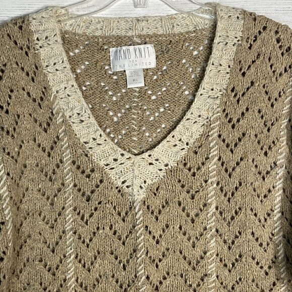 Vintage The Limited Hand Knit Wool Blend V Neck Tunic Sweater Open Knit - Picture 2 of 4
